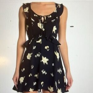 J.O.A Anthropologie Navy Blue Floral Ruffle Mini Sleeveless Dress Women's Medium